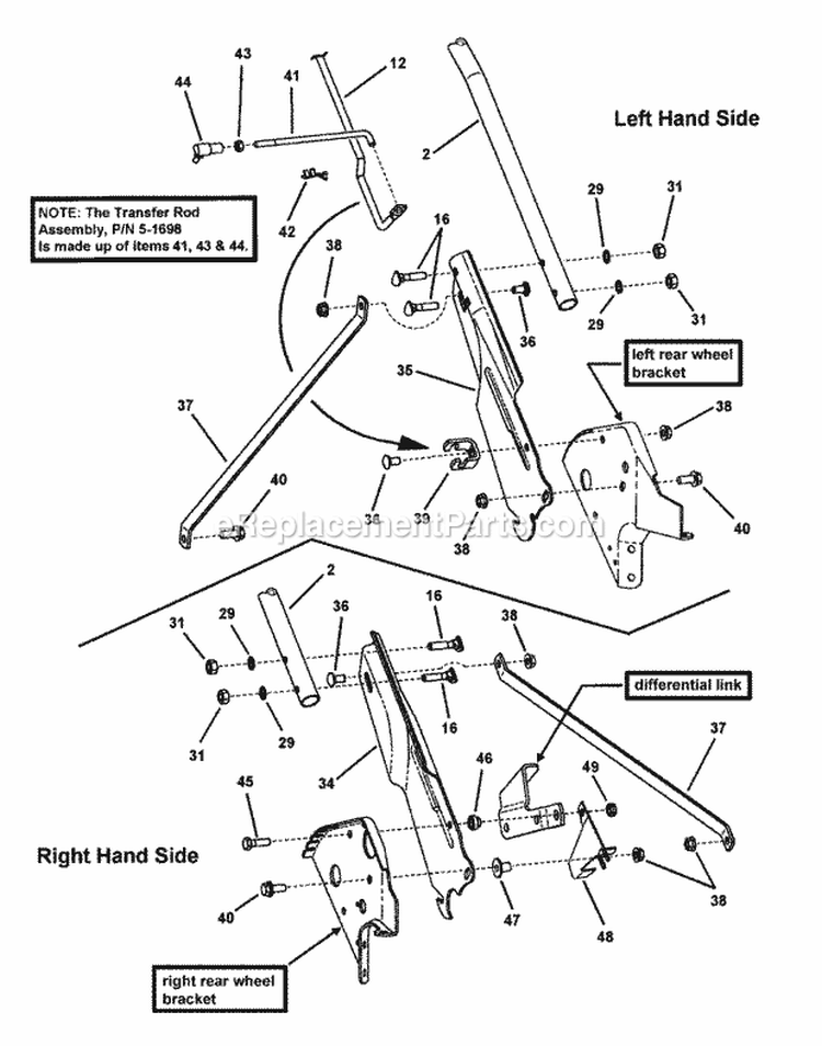 Handles  Controls (Lower End) Diagram and Parts List for CP215017HV 84907 Snapper Lawn Mower
