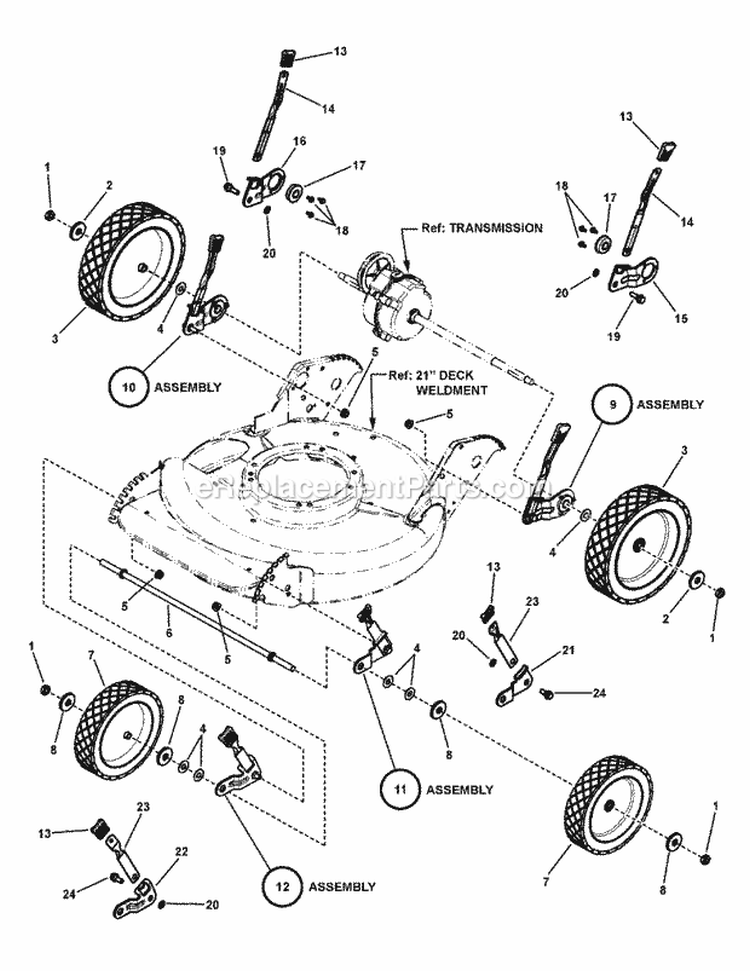 Wheel  Height-Of-Cut Assembly Group Diagram and Parts List for CP218520 7800772 Snapper Lawn Mower