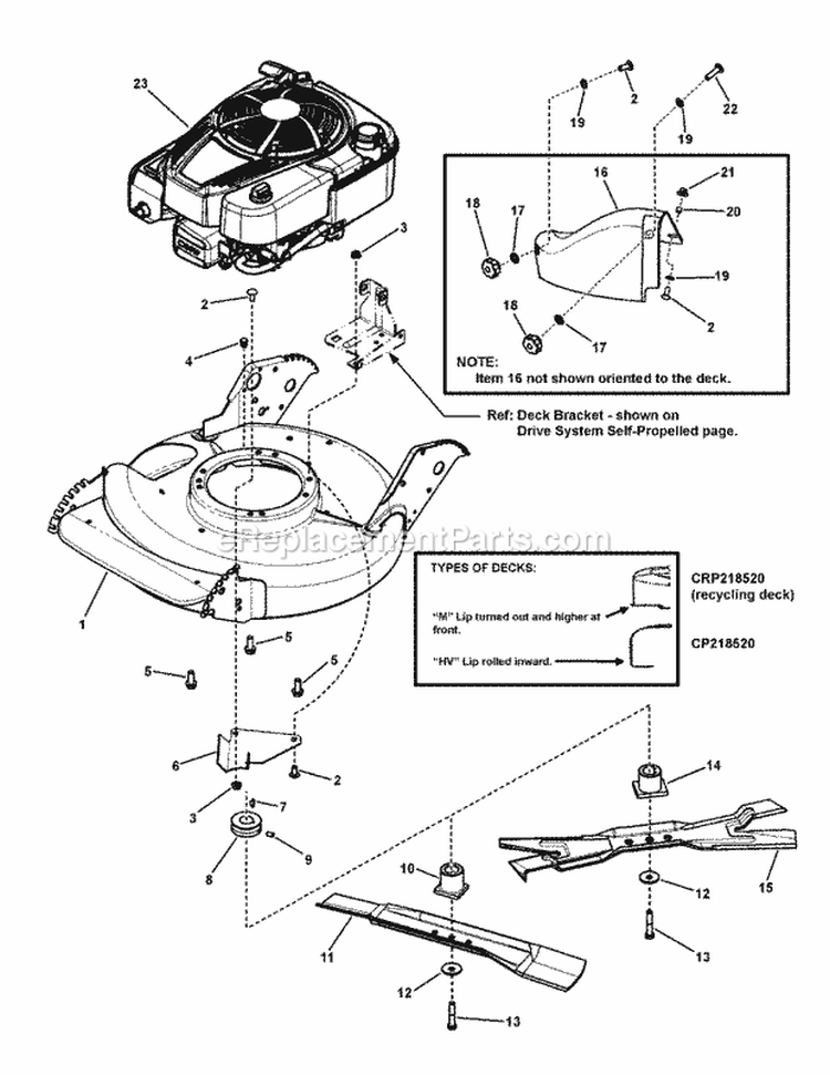 Engine Deck  Blade Group Diagram and Parts List for CP218520 7800772 Snapper Lawn Mower