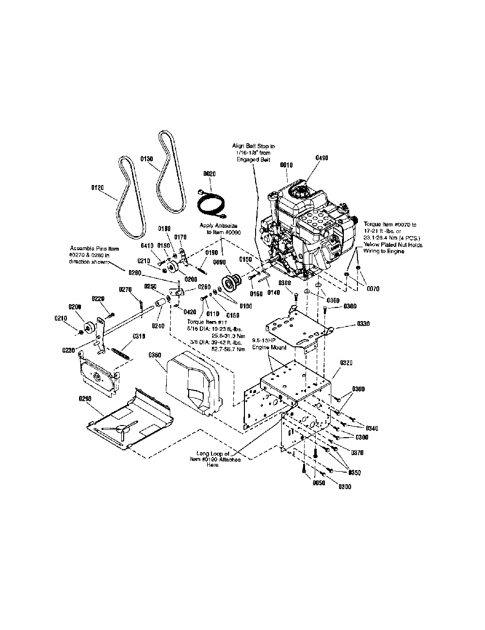 Engine & frame Diagram and Parts List for 130887650  Snapper Snow Blower