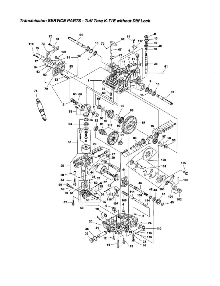 Transmission Service Parts Diagram and Parts List for GT23540 1694621 Snapper Lawn Tractor