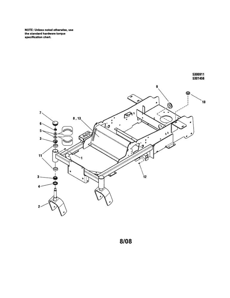 Main Frame/Front Caster Diagram and Parts List for 5900709  Snapper Lawn Mower