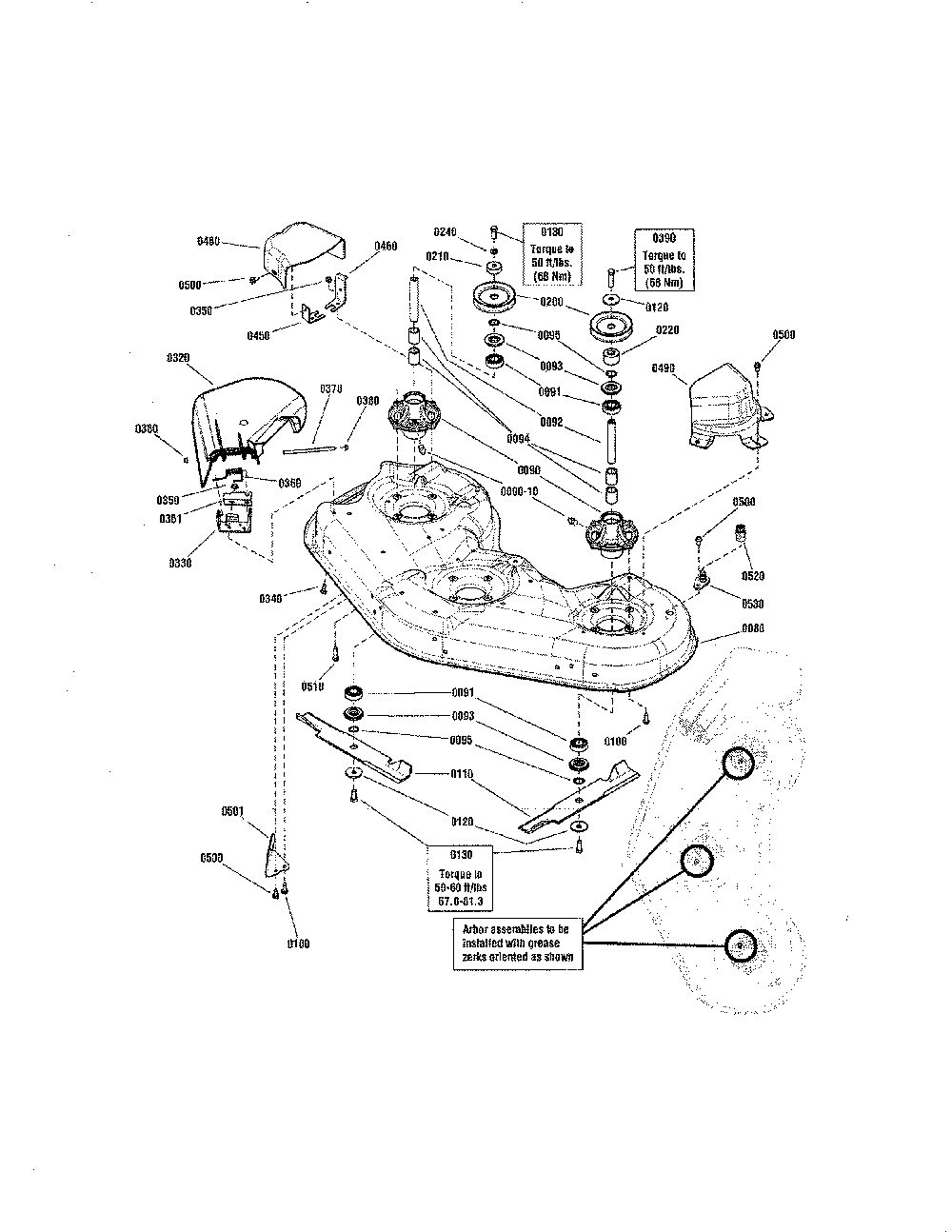 46"/52" deck-housing/arbor/blades Diagram and Parts List for 280120  Snapper Lawn Tractor