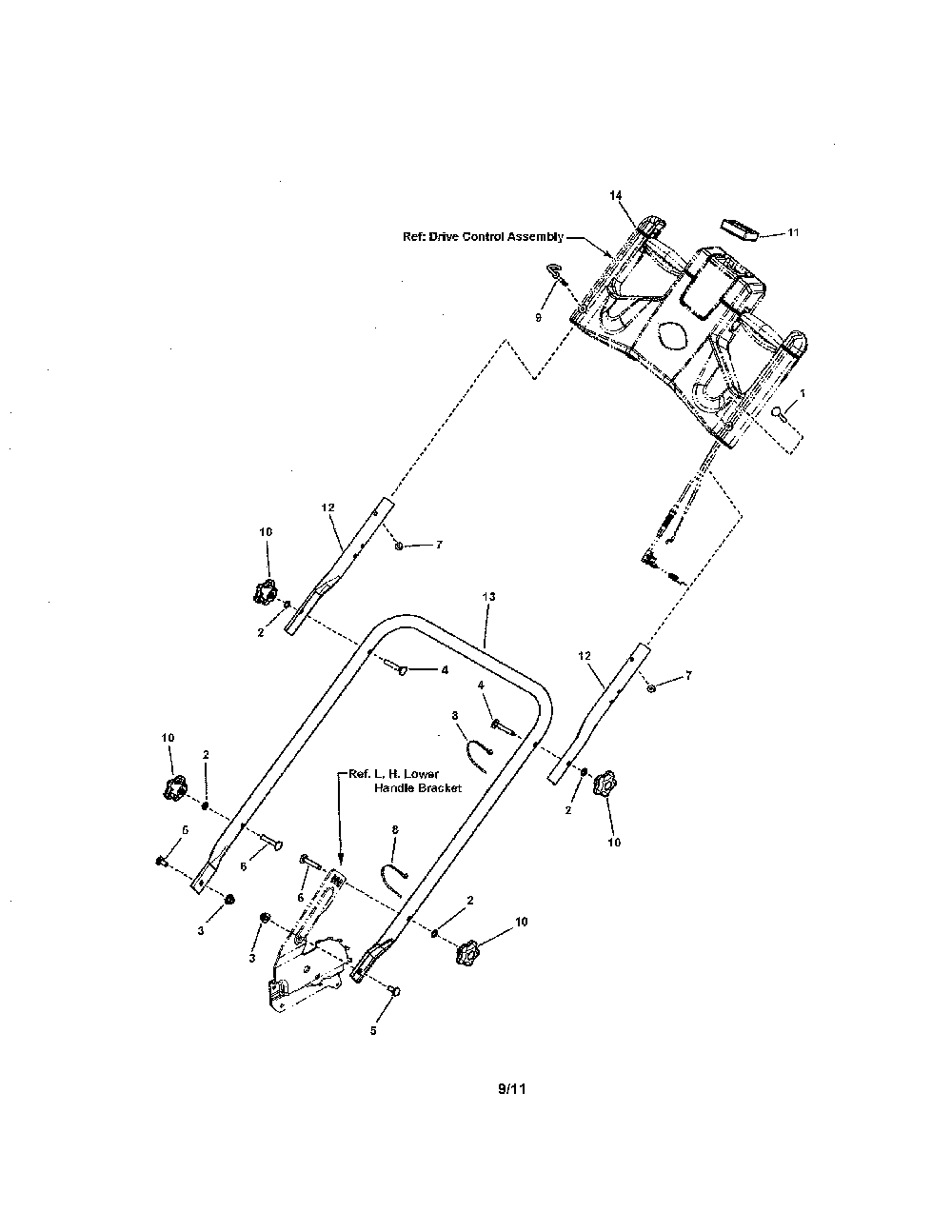 Handles & controls Diagram and Parts List for 13037129  Snapper Lawn Mower