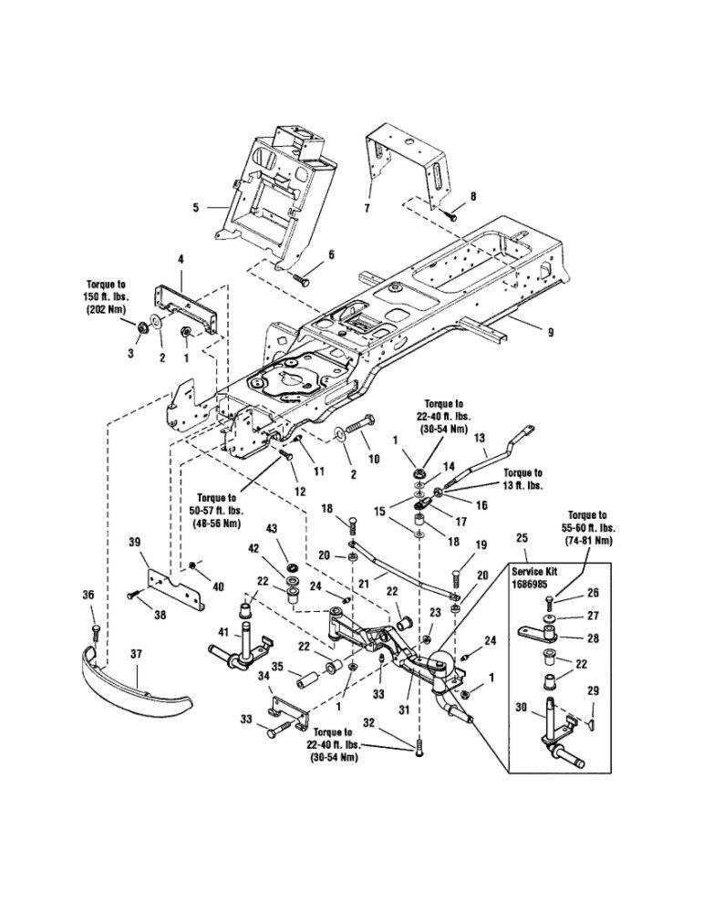 Frame/Front Axle Diagram and Parts List for YT2050 1694637 Snapper Lawn Tractor