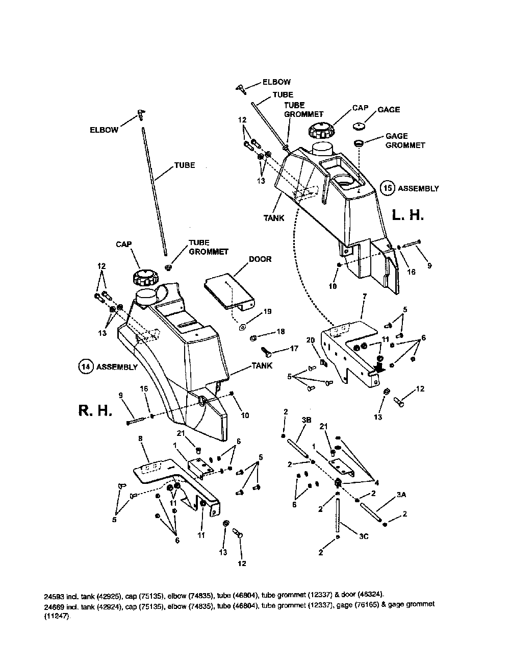 Fuel tank Diagram and Parts List for 85673  Snapper Lawn Mower