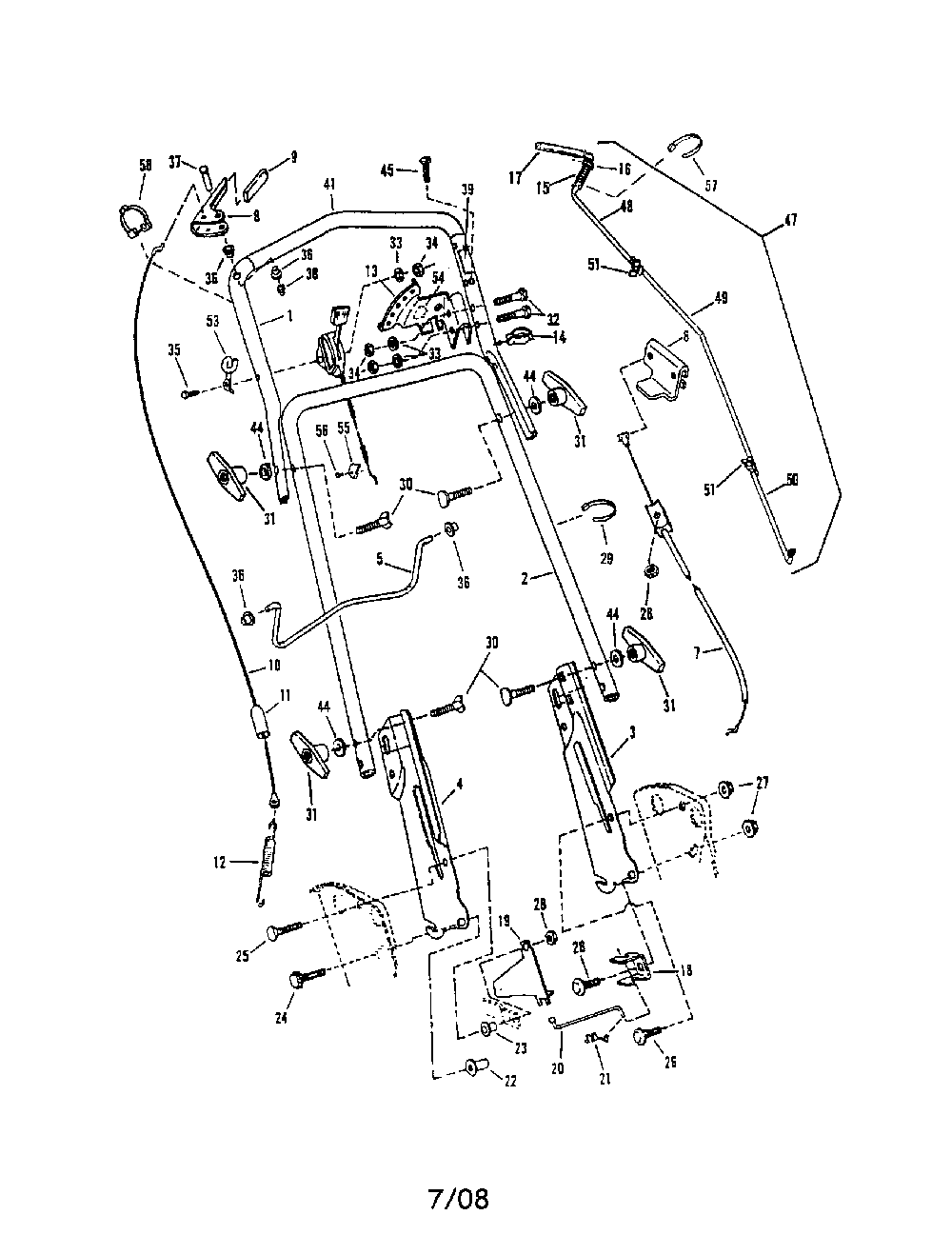 Handles/controls Diagram and Parts List for NFR216012  Snapper Lawn Mower