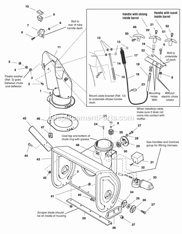 Auger Housing And Chute Group - 38 Inch Diagram and Parts List for E12387 1694609 Snapper Snow Blower