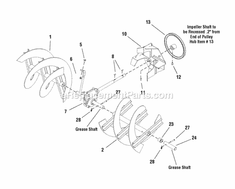 Auger Drive Group Diagram and Parts List for E13388E 1695098 Snapper Snow Blower