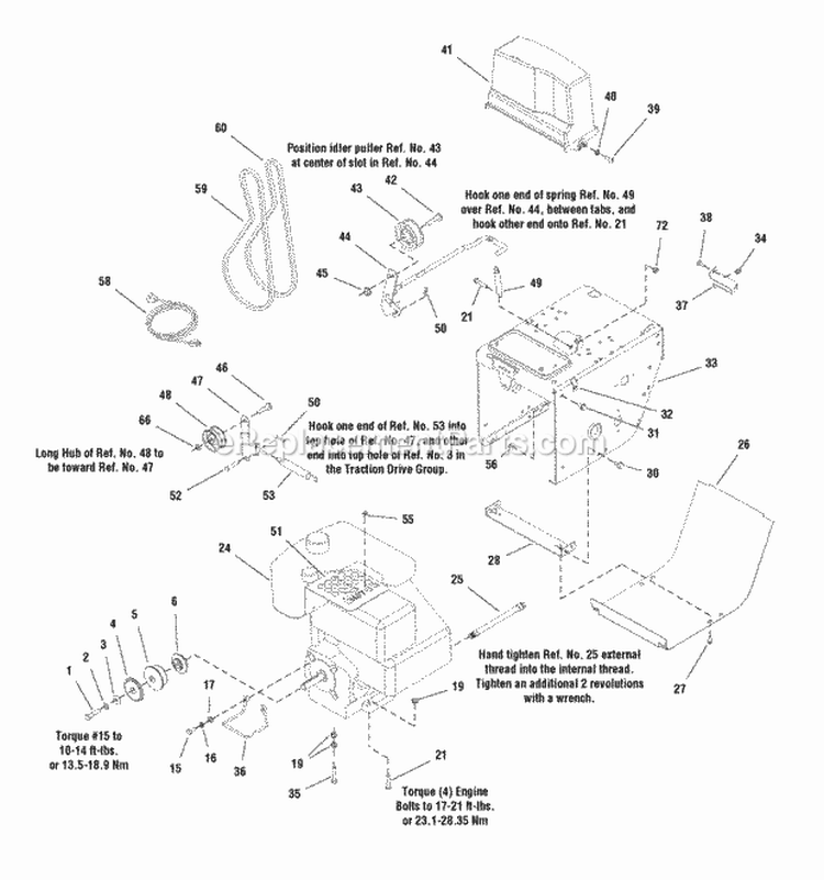 Engine  Frame Group Diagram and Parts List for E13388E 1695098 Snapper Snow Blower