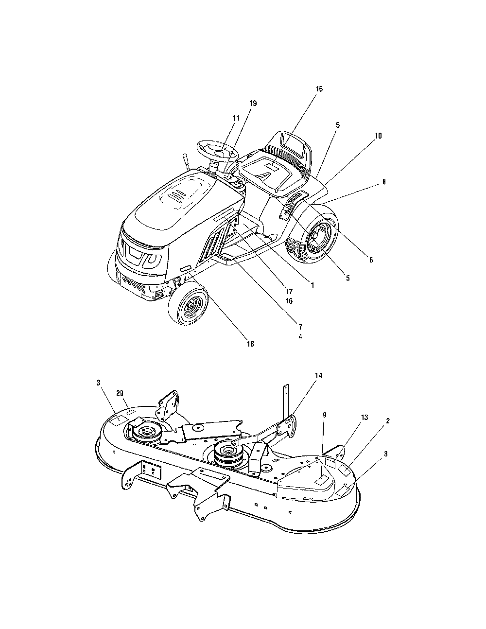 Decal Diagram and Parts List for 28838  Snapper Lawn Tractor