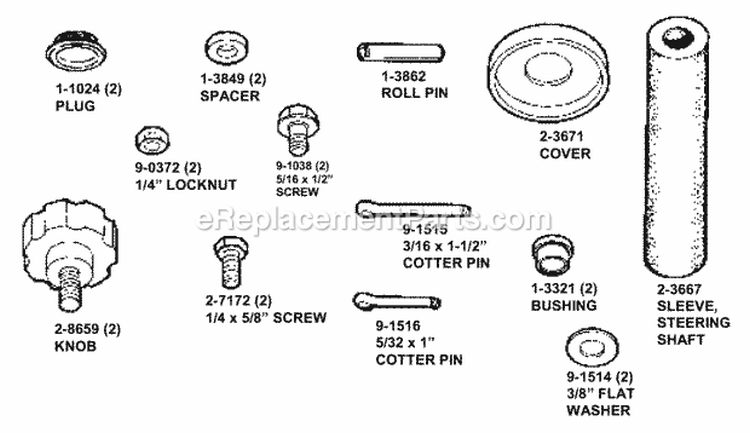 Hardware Bag 63049 Diagram and Parts List for E281318BE 84267 Snapper Lawn Tractor
