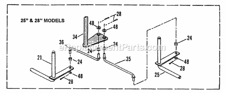 Front End Steering 25  28 Models Diagram and Parts List for E281320BE  Snapper Lawn Tractor
