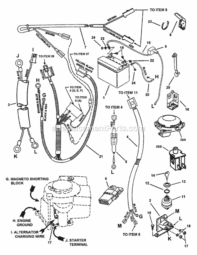 Electrical Group (For 10 11 125  13Hp Briggs) Diagram and Parts List for E281123BVE 84886 Snapper Lawn Tractor