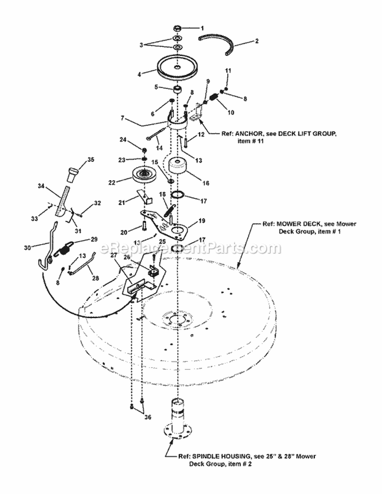 Mower Belt Brake  Interlock Group Diagram and Parts List for E281123BVE 84886 Snapper Lawn Tractor