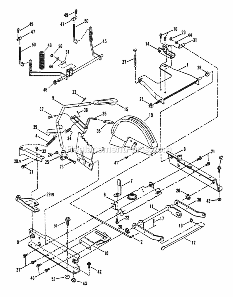 Rails Lift Arms Cam Lift Diagram and Parts List for E331315BVE Euro Snapper Lawn Tractor