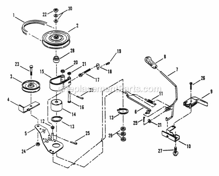 Belts Brakes Interlock (25 Models) Diagram and Parts List for E250815BE Euro Snapper Lawn Tractor