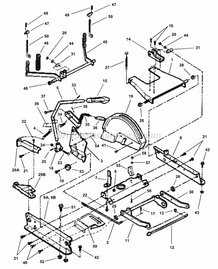 Rails Lift Arms Cam Lift Diagram and Parts List for E250818BE 84265 Snapper Lawn Tractor