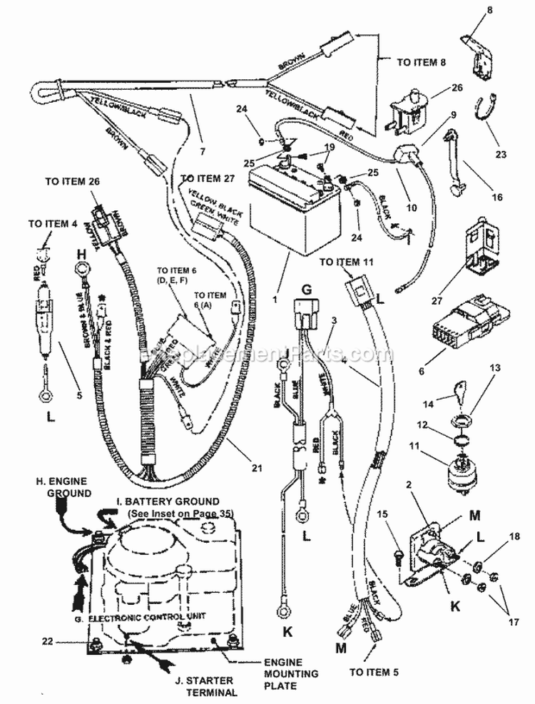 Electrical Systems Diagram and Parts List for E331416KVE  Snapper Lawn Tractor