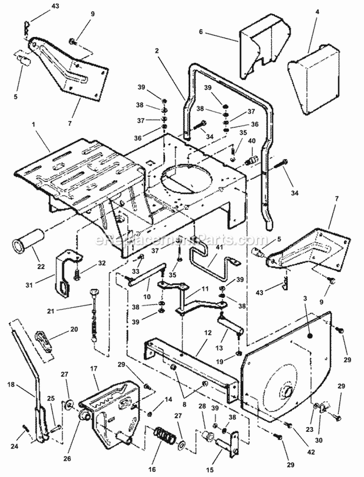 Main Case (Solid Seat Mount) Diagram and Parts List for E250818BE 84265 Snapper Lawn Tractor