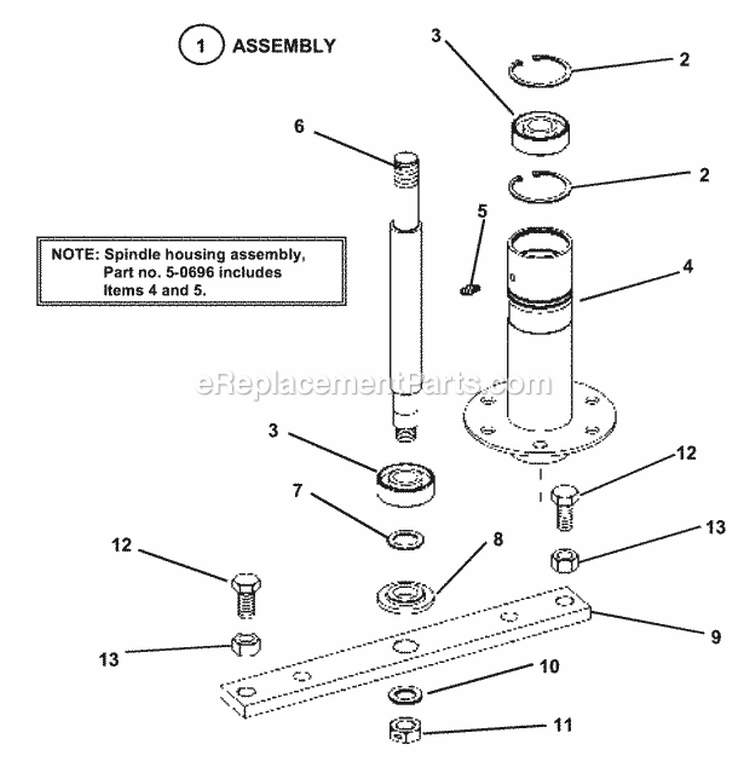 Spindle Diagram and Parts List for E250818BE 84265 Snapper Lawn Tractor