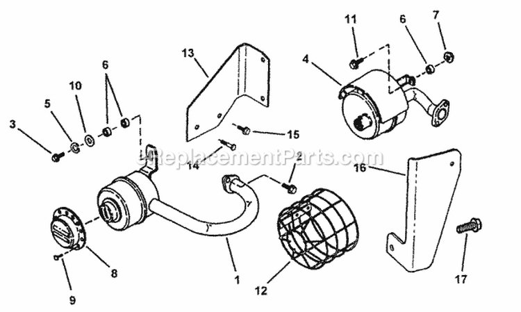 Engines  Exhaust Muffler Diagram and Parts List for E331520KVE  Snapper Lawn Tractor
