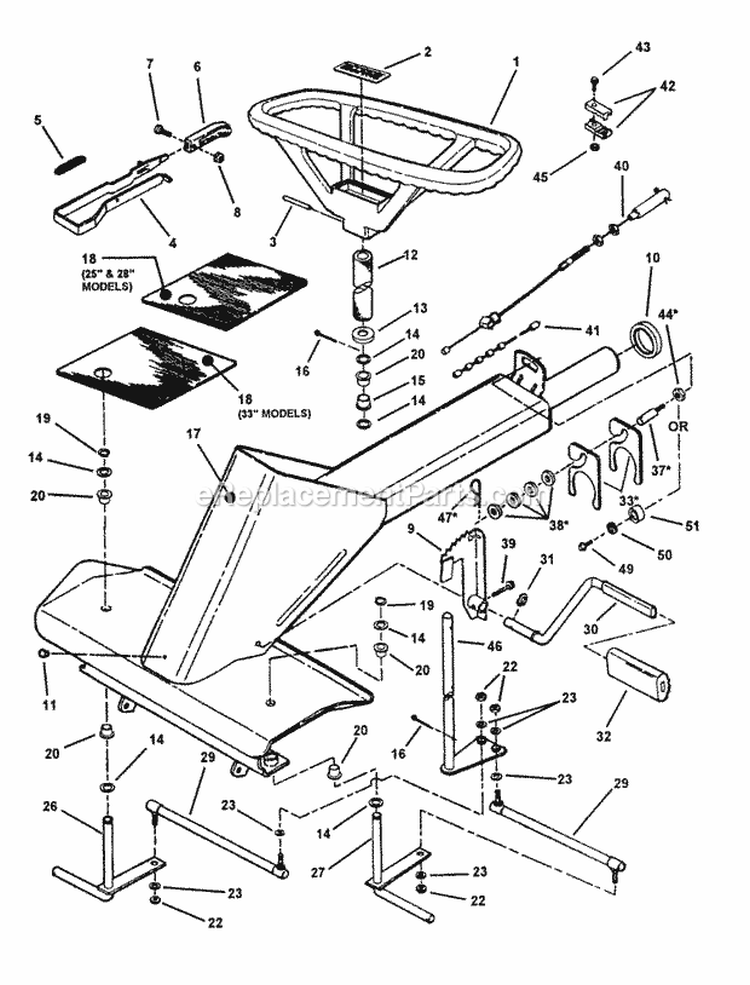 Front End Steering Diagram and Parts List for E331520KVE  Snapper Lawn Tractor