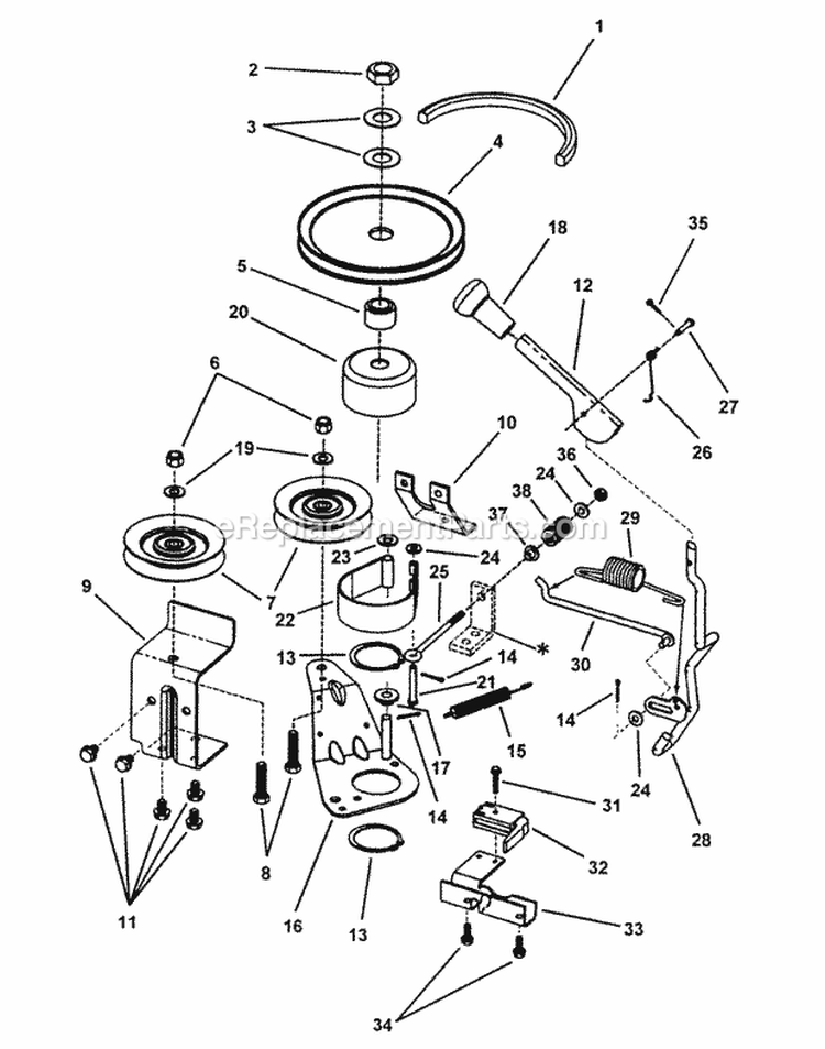 Belts Brakes Interlock Diagram and Parts List for E331520KVE  Snapper Lawn Tractor