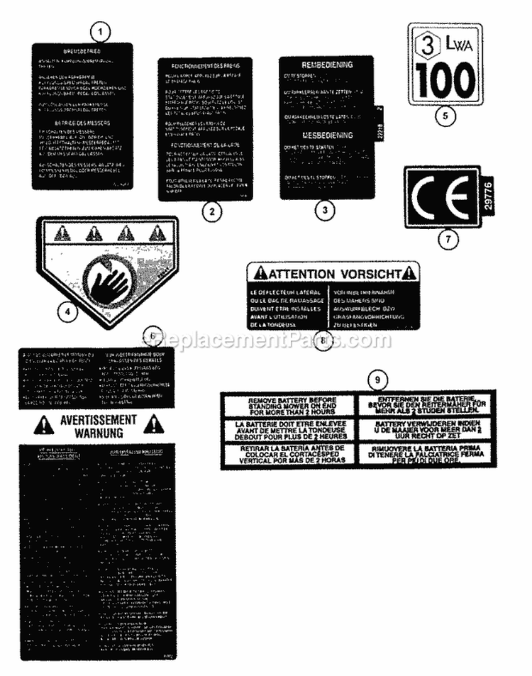 Decals (Part 1) Diagram and Parts List for E331520KVE  Snapper Lawn Tractor