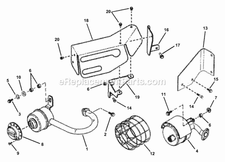 Engines  Exhaust Muffler Diagram and Parts List for E281222BE 84710 Snapper Lawn Tractor