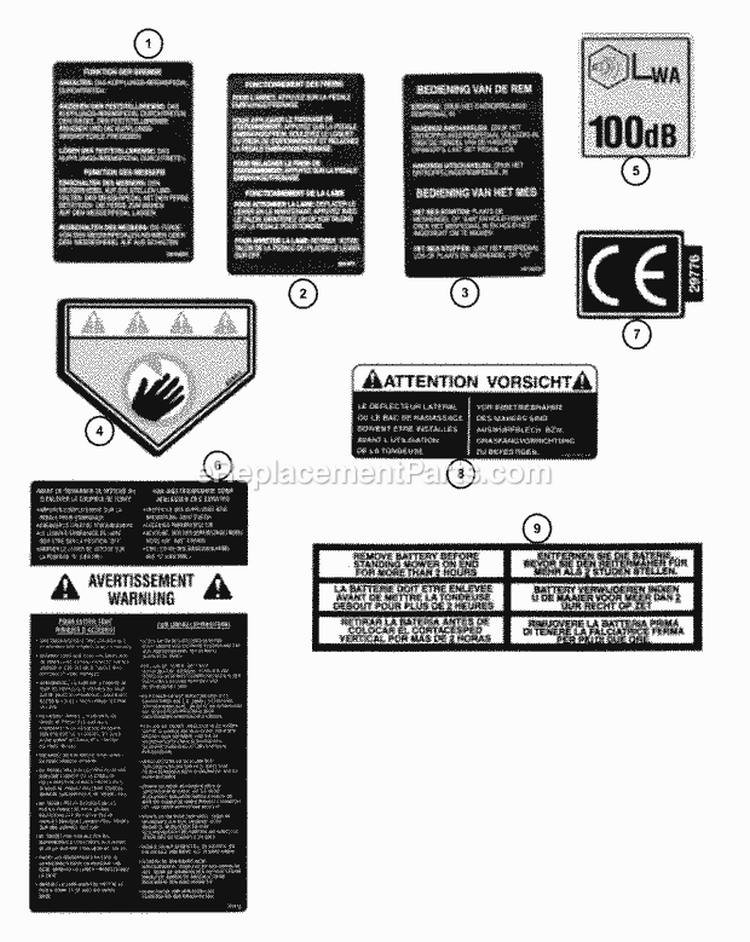 Decals (Part 1) Diagram and Parts List for E281222BE 84710 Snapper Lawn Tractor