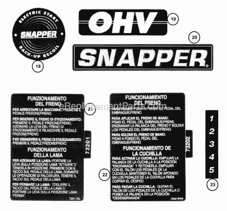 Decals (Part 3) Diagram and Parts List for E281222BE 84710 Snapper Lawn Tractor