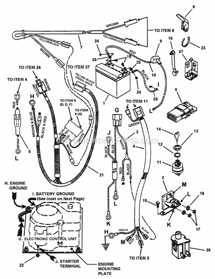Electrical Group (Kohler 15 Hp) Diagram and Parts List for E331523KVE 7084888 Snapper Lawn Tractor