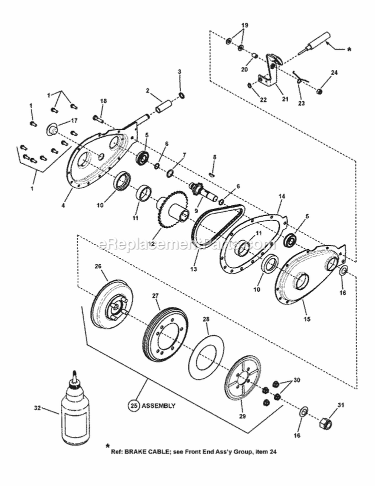 Primary Chain Case  Smooth Clutch Group Diagram and Parts List for E281123BVE 84886 Snapper Lawn Tractor