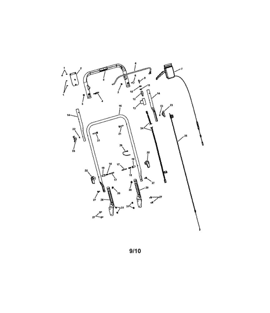 Handles/Controls Diagram and Parts List for 7800422 NSPV21675E Snapper Lawn Mower