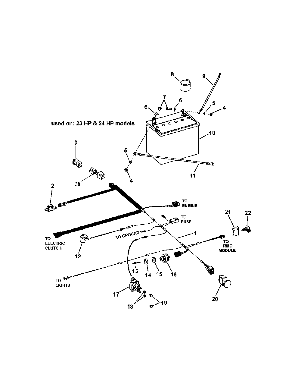 Electrical (23 & 24 hp) Diagram and Parts List for 28838  Snapper Lawn Tractor