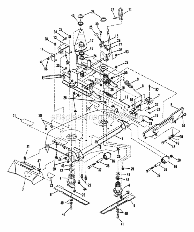 42 Cutting Decks Deflectors Diagram and Parts List for 421613BVE  Snapper Lawn Tractor