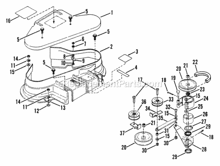 42 Deck Cover Blade Brake Diagram and Parts List for 421613BVE  Snapper Lawn Tractor