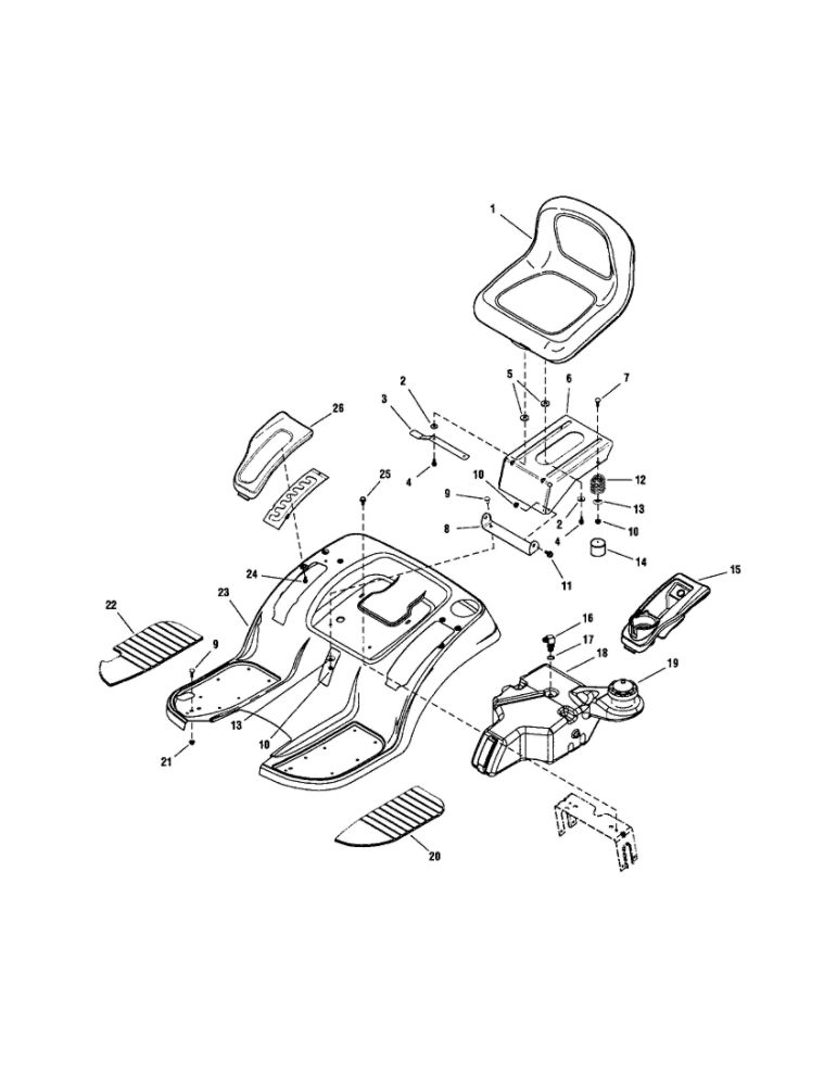 Seat Deck/Fuel Tank Diagram and Parts List for LT2044 2690714 Snapper Lawn Tractor