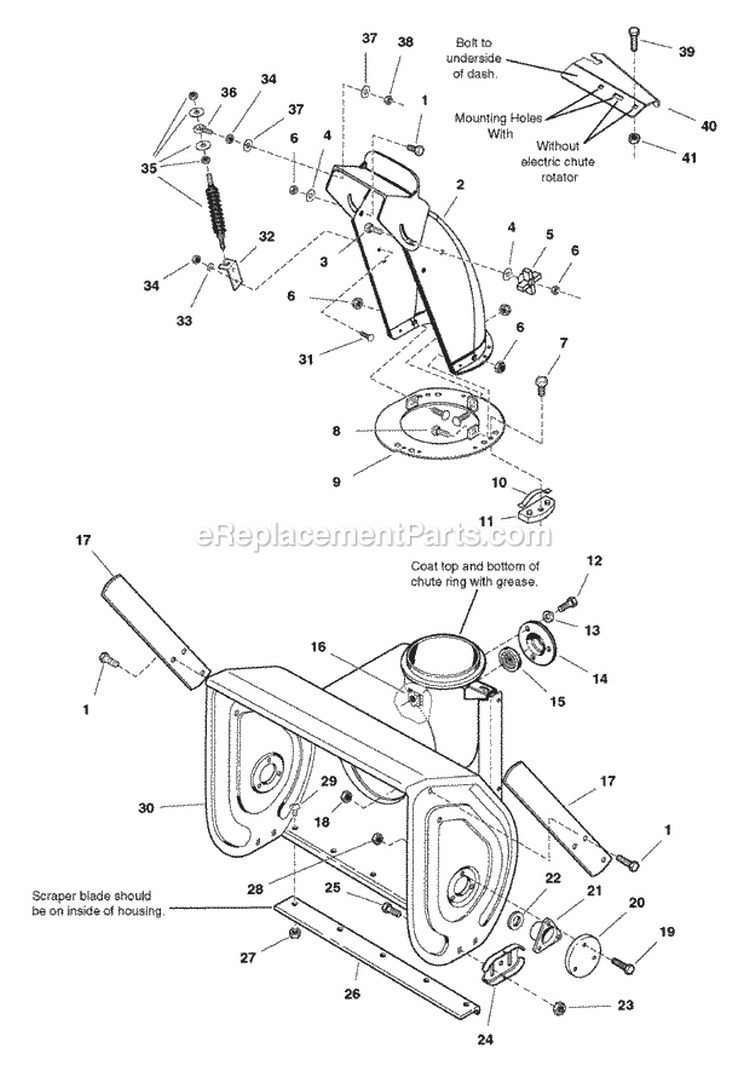 Auger Housing And Chute Group - 24 28  32 Diagram and Parts List for E10287 1694607 Snapper Snow Blower