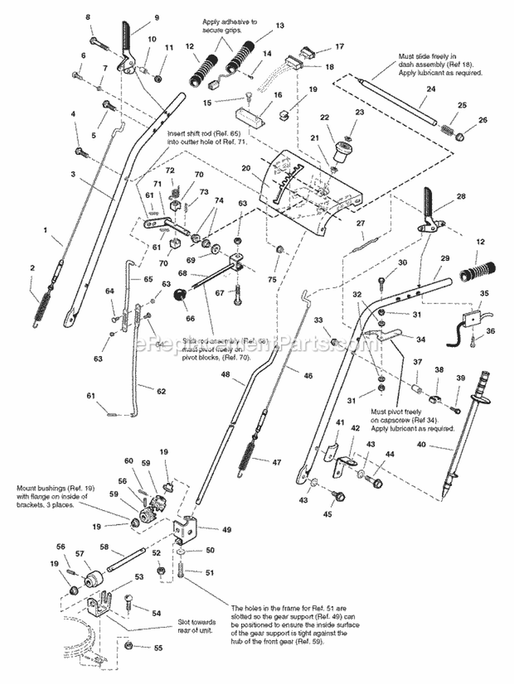 Handles And Controls Group Diagram and Parts List for E10287 1694607 Snapper Snow Blower