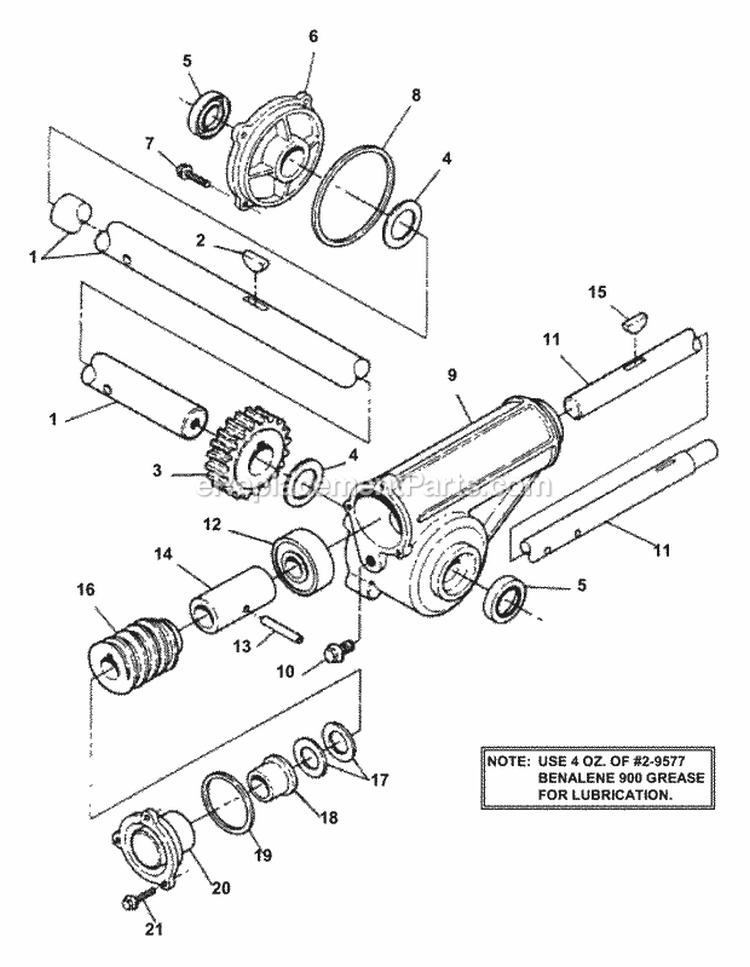 Gearbox Shafts Diagram and Parts List for E9266  Snapper Snow Blower