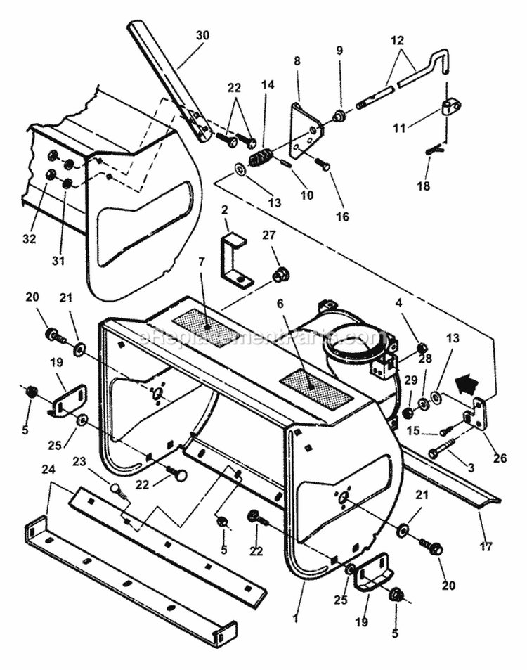Collector Housing Diagram and Parts List for E9266  Snapper Snow Blower