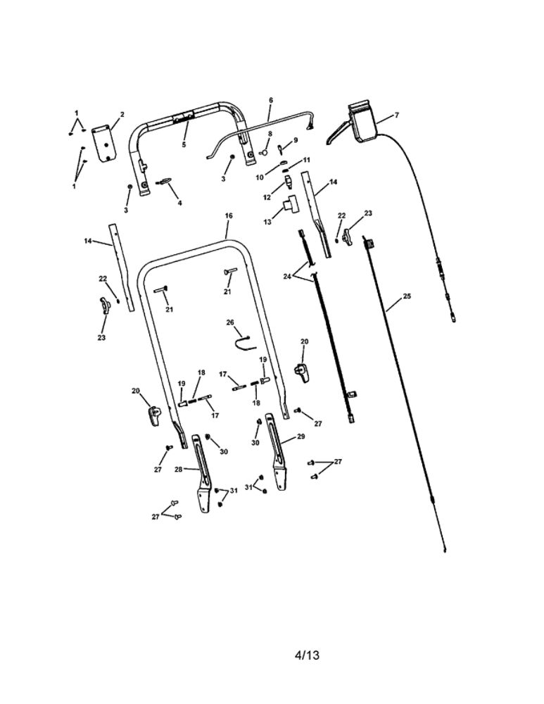 Handles/Controls Diagram and Parts List for 7800423 SPV21675EFC Snapper Lawn Mower