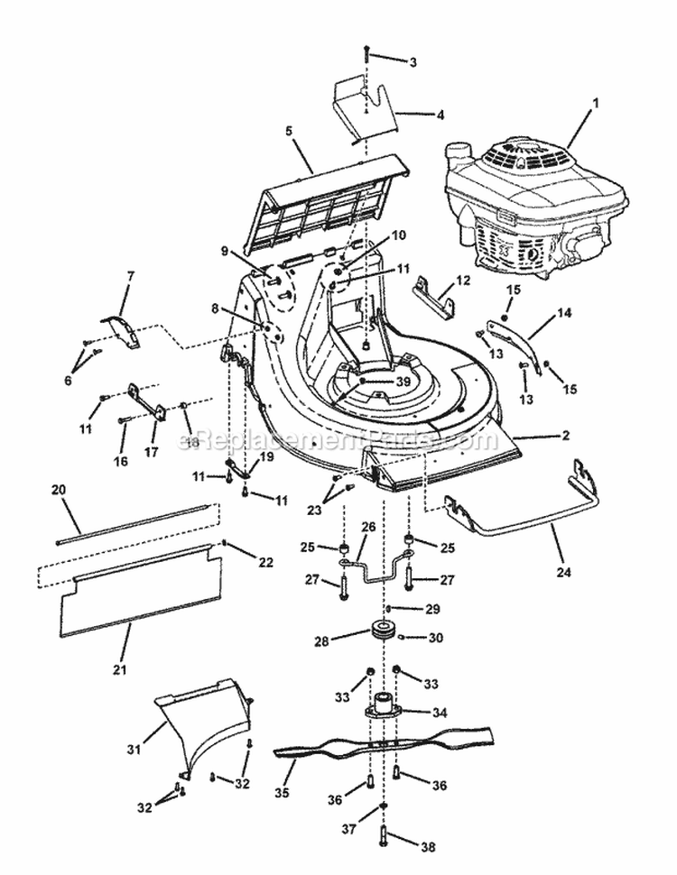 Engine Cutting Deck Blade Diagram and Parts List for ECLP21602KWV 7800048 Snapper Lawn Mower