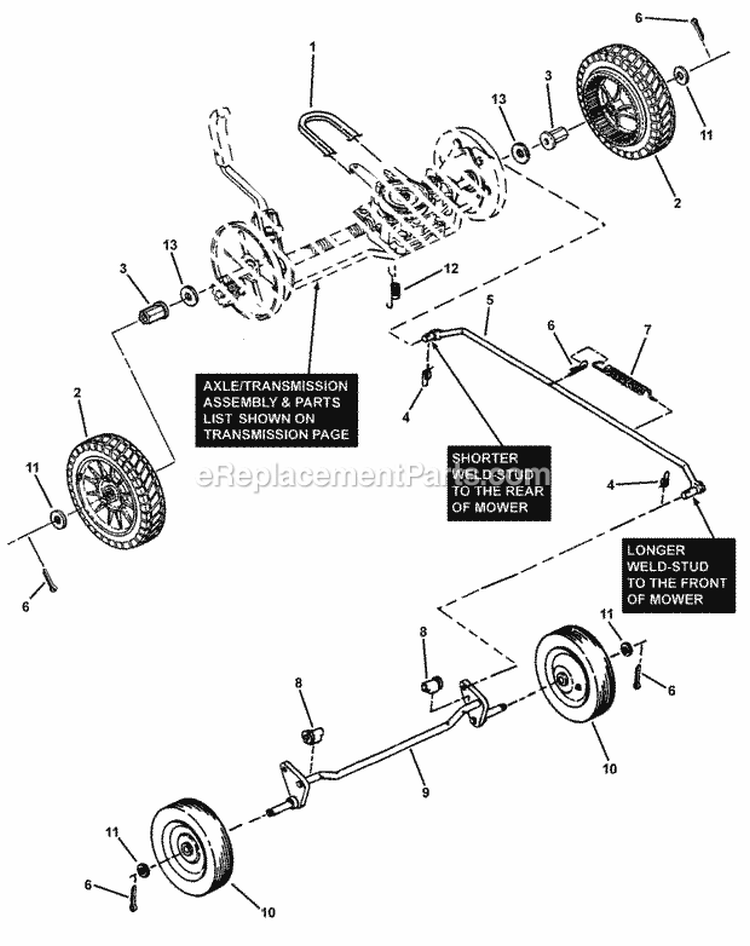 Wheels Front  Rear Diagram and Parts List for ECLP21602KWV 7800048 Snapper Lawn Mower