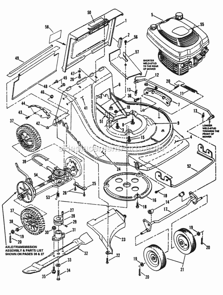21 Deck Assembly Diagram and Parts List for ECLP21650RV Euro Snapper Lawn Mower