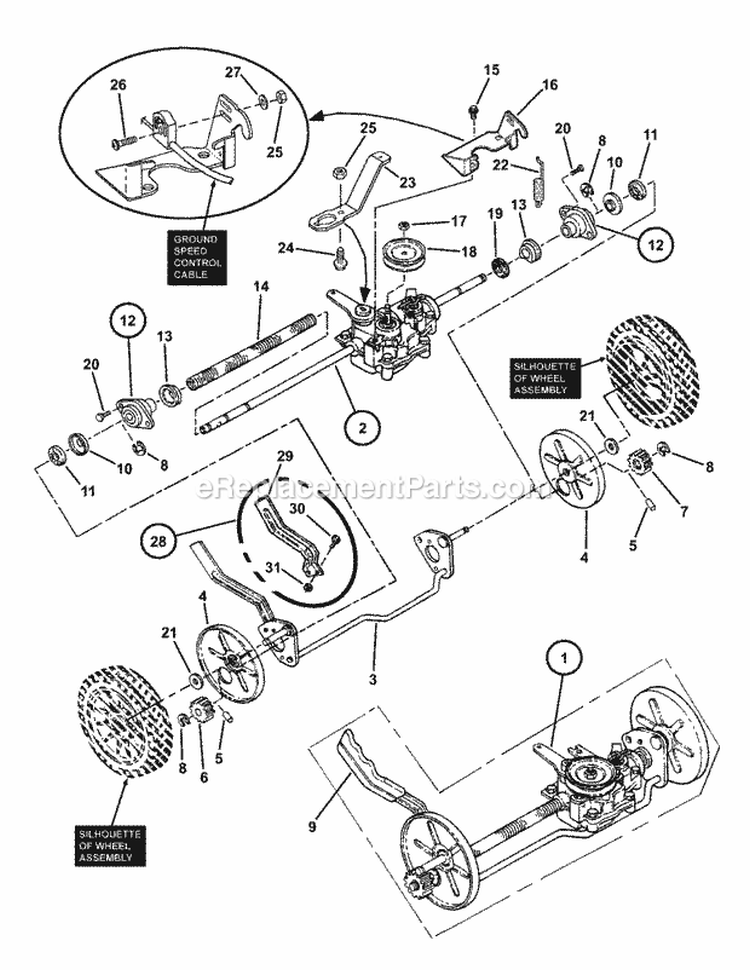 AxleTransmission Assembly Diagram and Parts List for ELP21502KWV  Snapper Lawn Mower