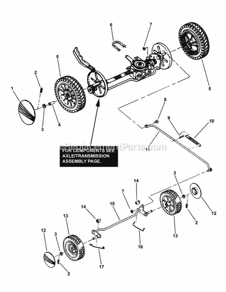 Wheels Front  Rear Diagram and Parts List for ELP21502KWV  Snapper Lawn Mower