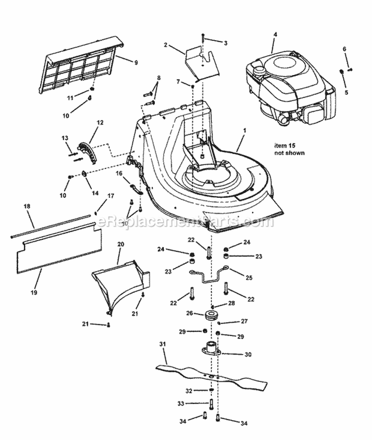 Engine Cutting Deck Blade Diagram and Parts List for ELP21703BDV 7800255 Snapper Lawn Mower